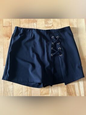 Society Black Streetwear Skort with Lace-Up Detail